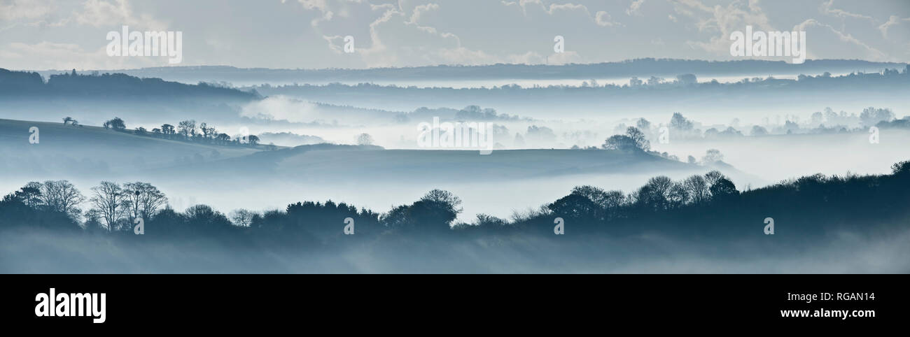 La vista a sud di Walton Hill verso Somerton, Somerset, Inghilterra Foto Stock