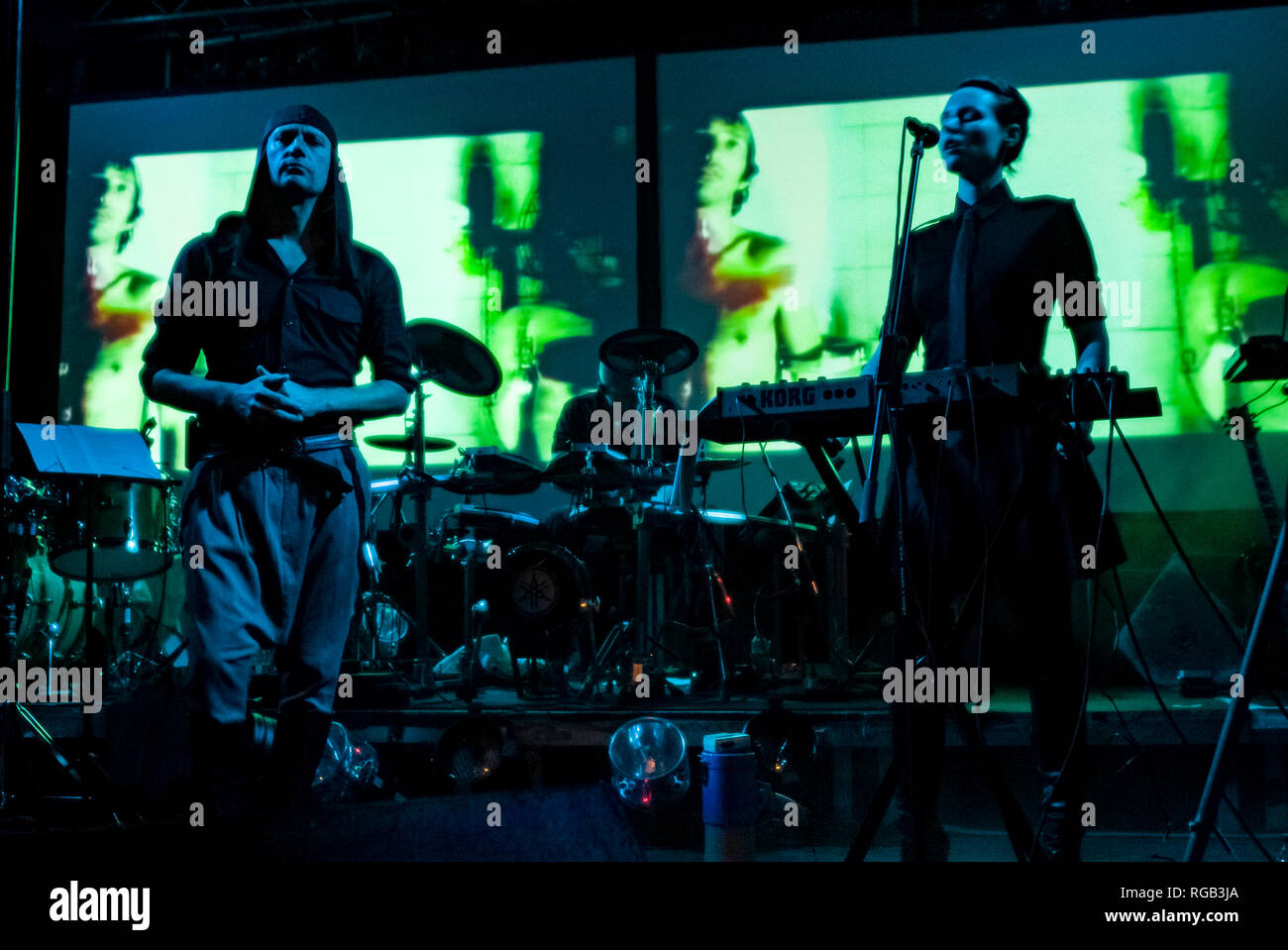 La band slovena Laibach performing live a Fritzclub im Postbahnhof, Berlin - Germania. Foto Stock
