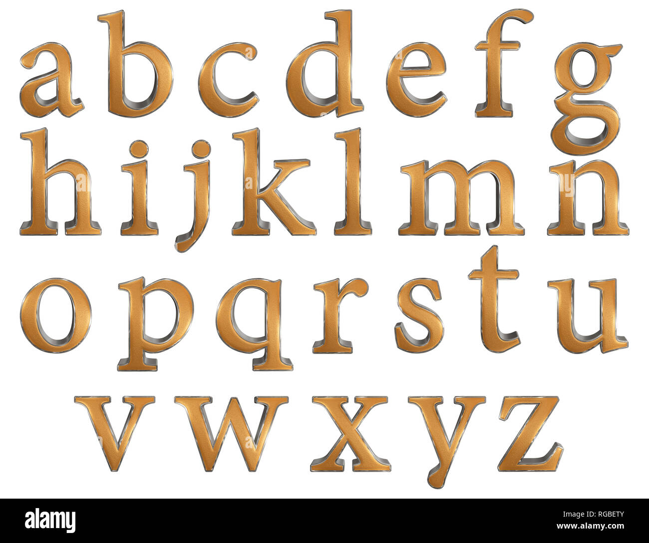 Set di alfabeto inglese lettere in minuscolo, oro e argento texture, la  prospettiva di estrusione di dritto, isolati su sfondo bianco, 3d  illustratio Foto stock - Alamy