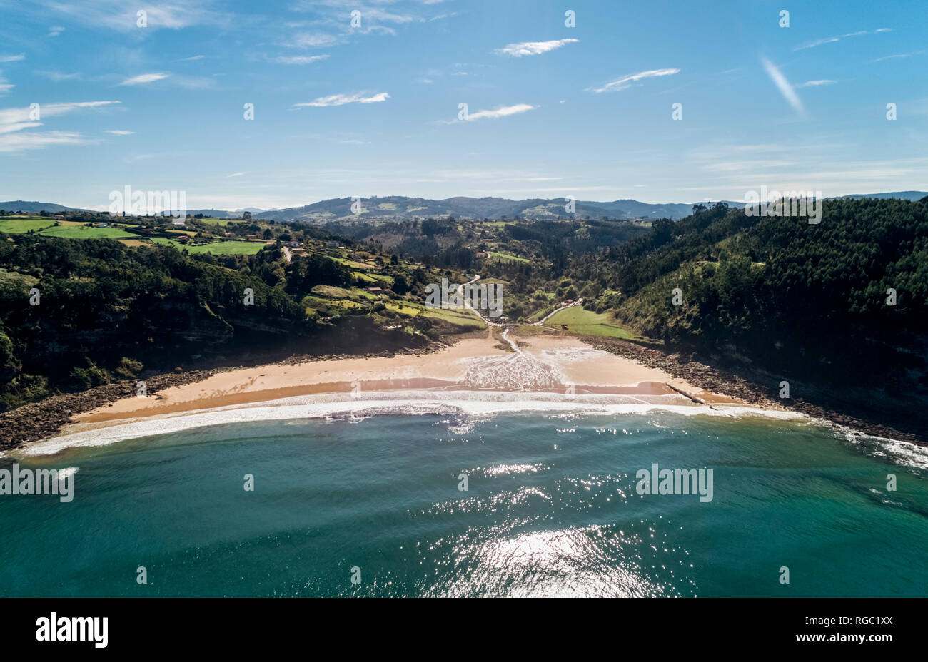 Spagna, Asturias, veduta aerea della spiaggia Foto Stock