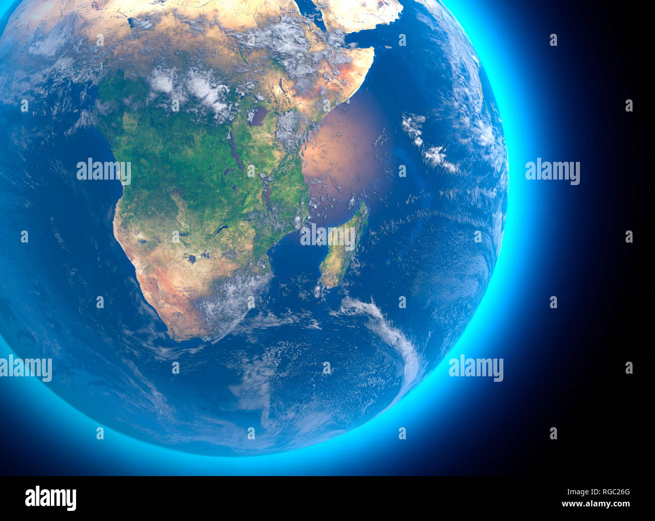 Cartina Fisica del mondo, vista satellitare del Sud Africa. Globo. Emisfero. Rilievi e oceani. Il rendering 3d. La Nasa Foto Stock