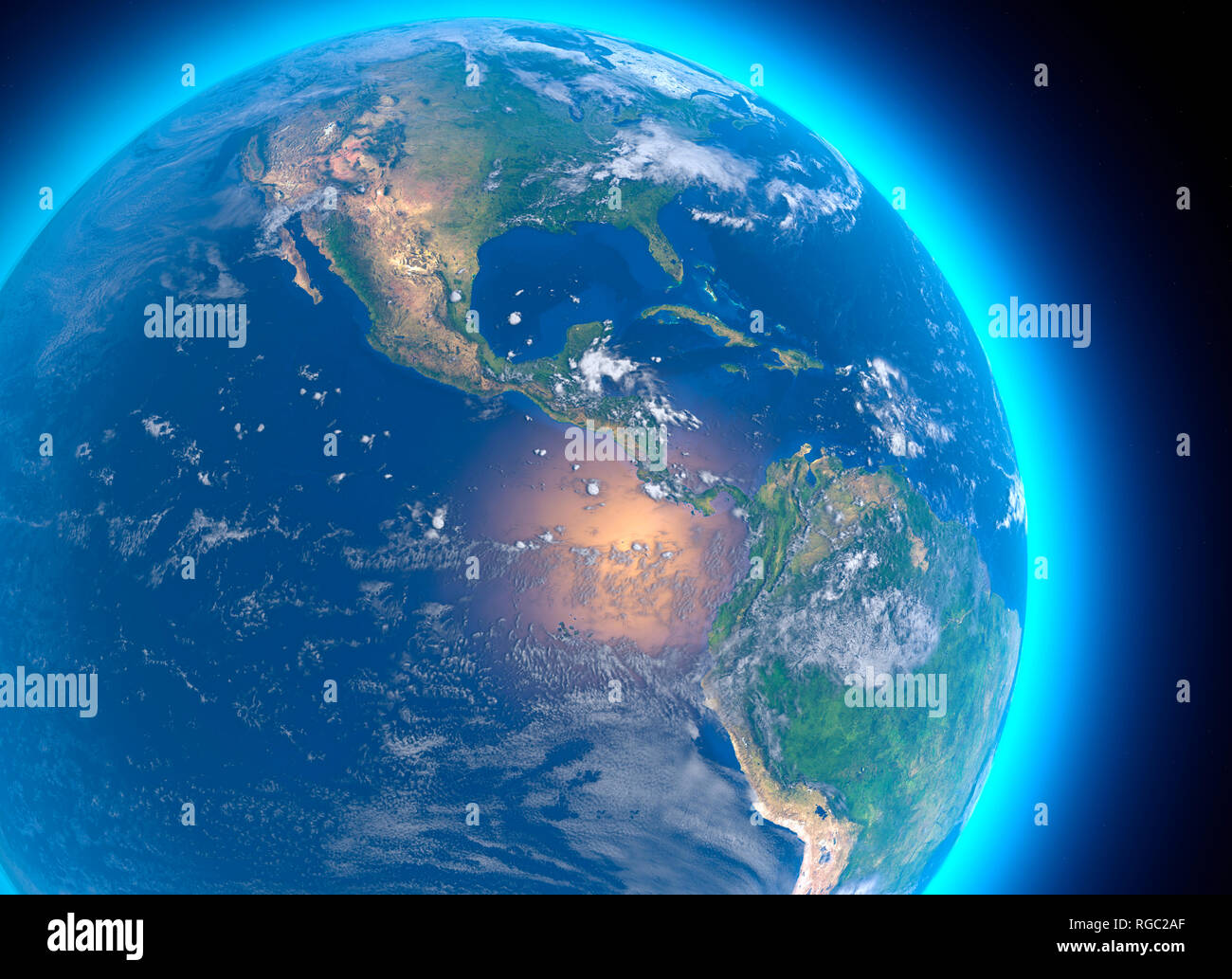 Cartina Fisica del mondo, vista satellitare dell America centrale. Globo.  Emisfero. Rilievi e oceani. Il rendering 3d. La Nasa Foto stock - Alamy