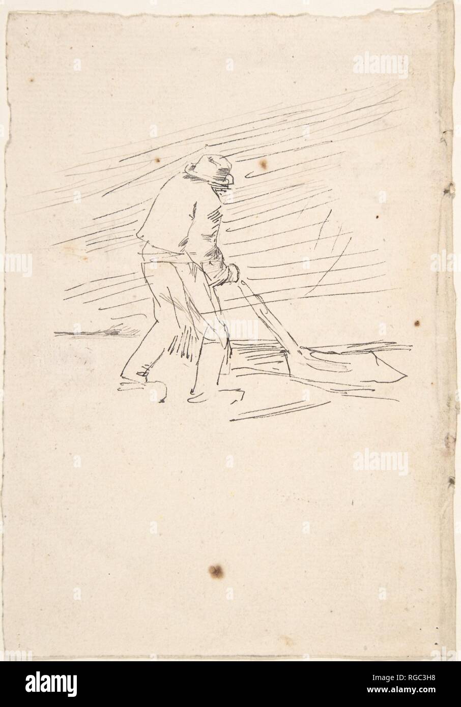 Studio di un uomo spingendo un aratro. Artista: Félicien Rops (belga di Namur 1833-1898 Essonnes). Dimensioni: foglio: 5-7/8 x 4-1/8. Data: ca. 1870. Museo: Metropolitan Museum of Art di New York, Stati Uniti d'America. Foto Stock