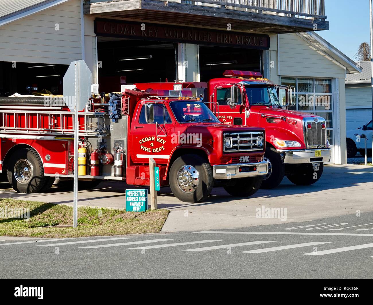 Cedar Key Fuoco volontari Dipartimento soccorso, Florida, Stati Uniti d'America. Foto Stock