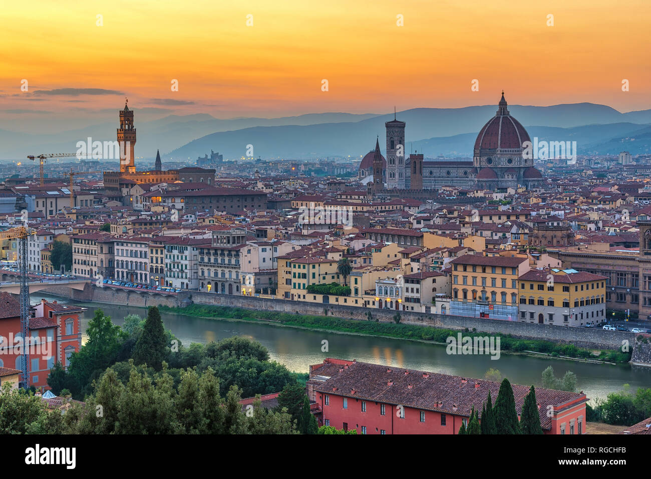 Firenze Italia, tramonto skyline della città Foto Stock