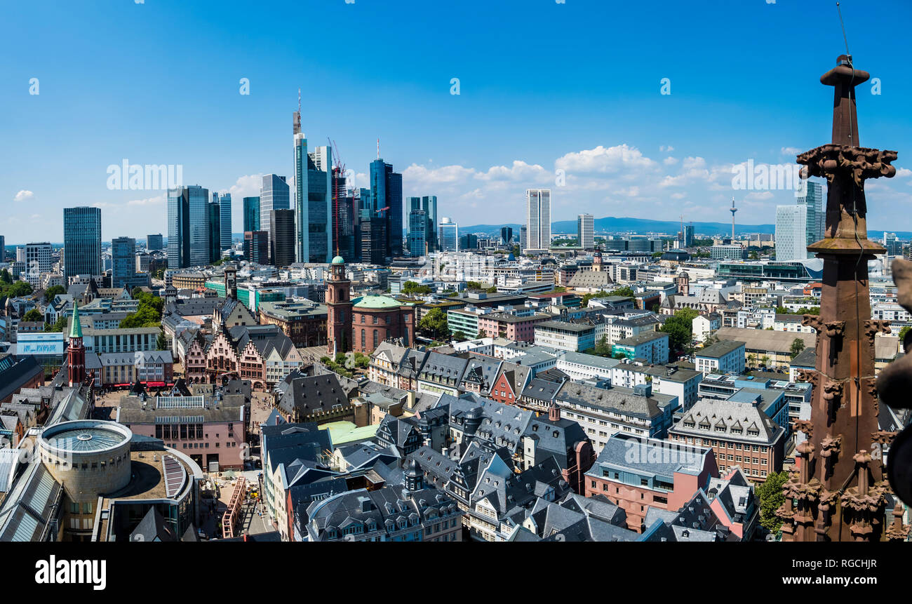 Germania, Hesse, Francoforte, Skyline, il quartiere finanziario, la città vecchia, Roemer e progetto Dom-Roemer Foto Stock