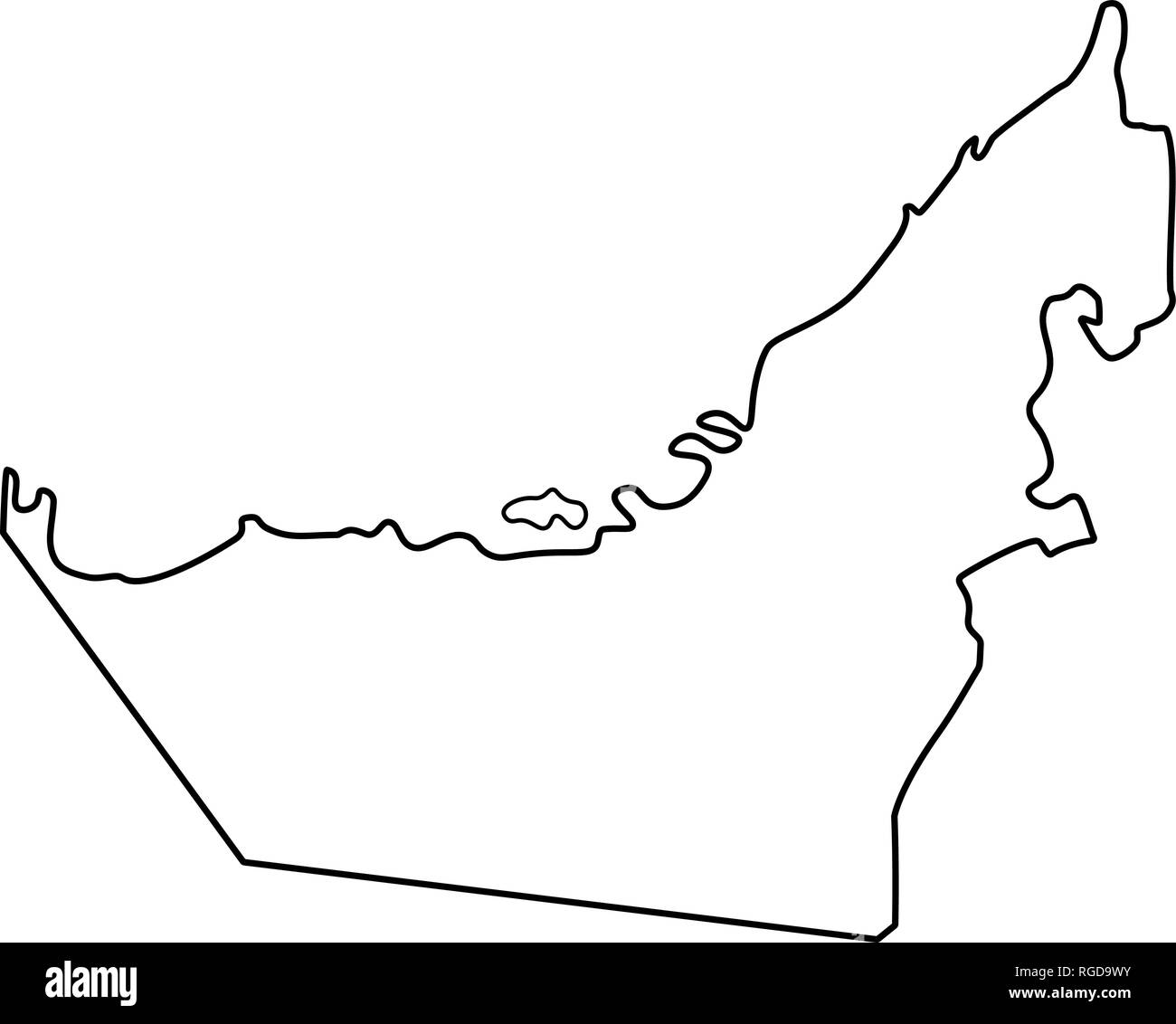 Mappa di Emirati Arabi Uniti - contorno. Silhouette di Emirati Arabi Uniti mappa illustrazione vettoriale Illustrazione Vettoriale