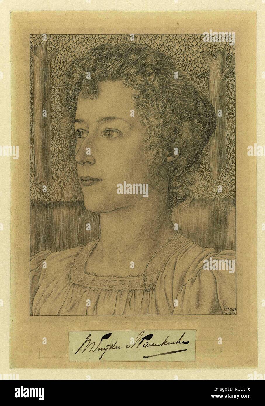 Ritratto di Miss M. Snijder van Wissenkerke con un prato con alberi in background. Relatore per parere: Jan Toorop. Dating: LUG-1895. Misurazioni: h 230 mm × W 159 mm. Museo: Rijksmuseum Amsterdam. Foto Stock