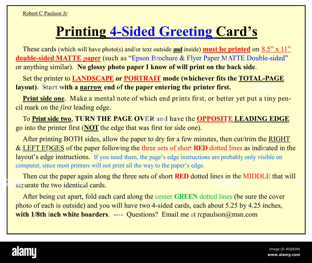 Come per la stampa, il taglio e la piegatura Robert C Paulson Jr di 4 facciate photo greeting cards. Foto Stock Come per la stampa, il taglio e la piegatura Robert C Paulson Jr di 4 facciate photo greeting cards. Foto Stock