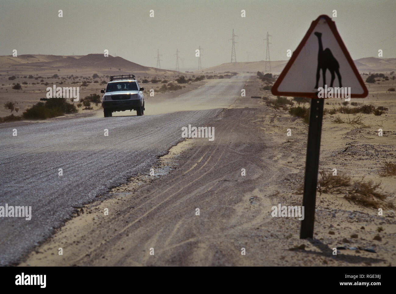 Strada tortuosa sul deserto, Djanet, Bordj El Haoues, Sahara, Algeria, Africa Foto Stock