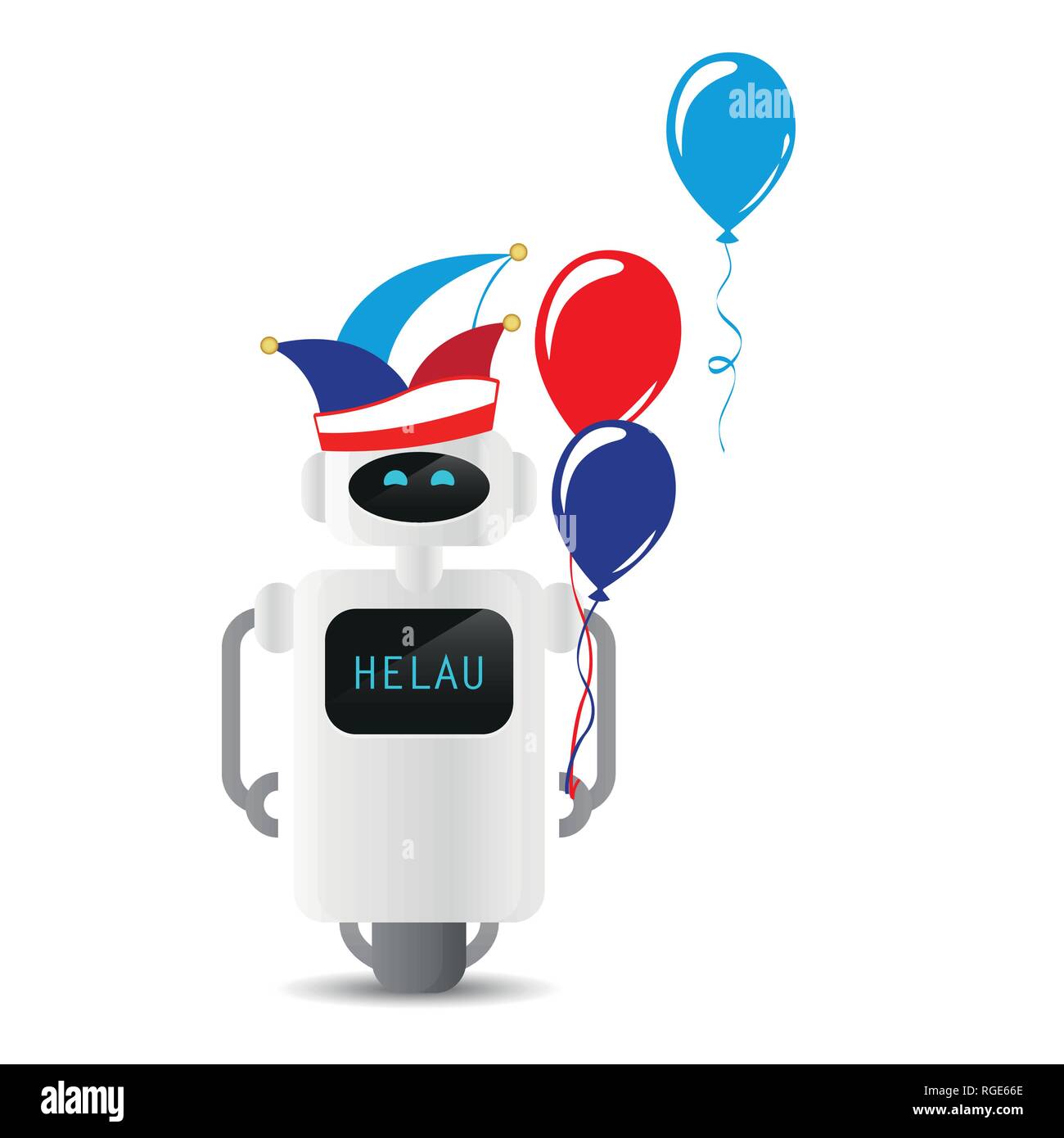 Simpatico robot con il carnevale hat holding palloncini illustrazione vettoriale EPS10 Illustrazione Vettoriale