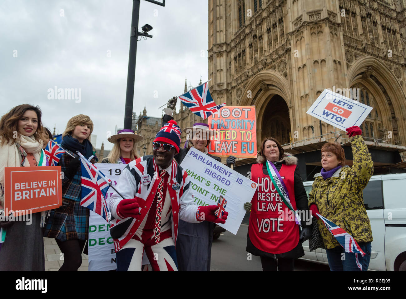 Londra, Regno Unito. Il 29 gennaio 2019. I manifestanti per rimanere e lasciare di parte protestavano fianco a fianco al di fuori del Parlamento oggi, in attesa che i vari emendamenti votati in seno alla Camera dei Comuni. Credito: Ilyas Ayub / Alamy Live News Foto Stock