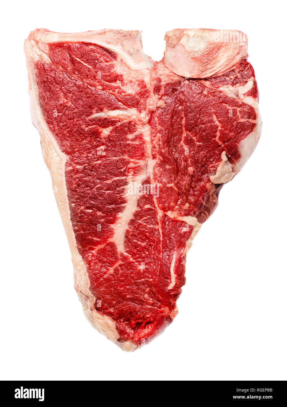 Materie t-osso bistecca di manzo isolato su sfondo bianco Foto Stock