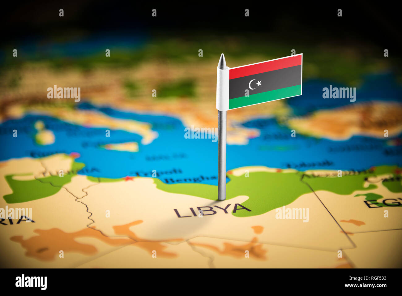 Libia marcati con un contrassegno sulla mappa Foto Stock