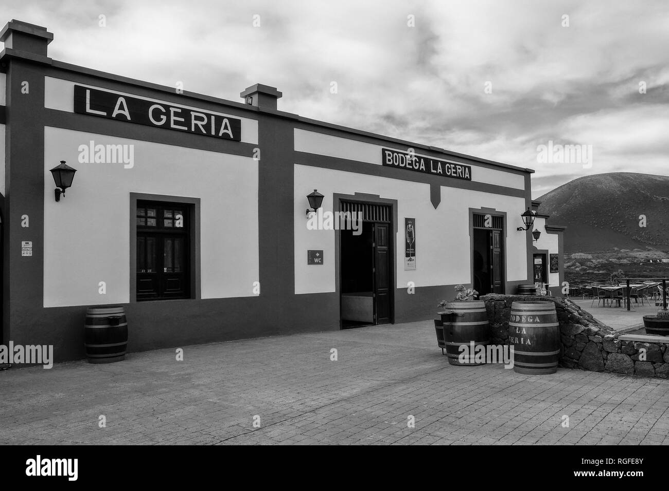 Bodega nella regione viticola della Geria. Foto Stock