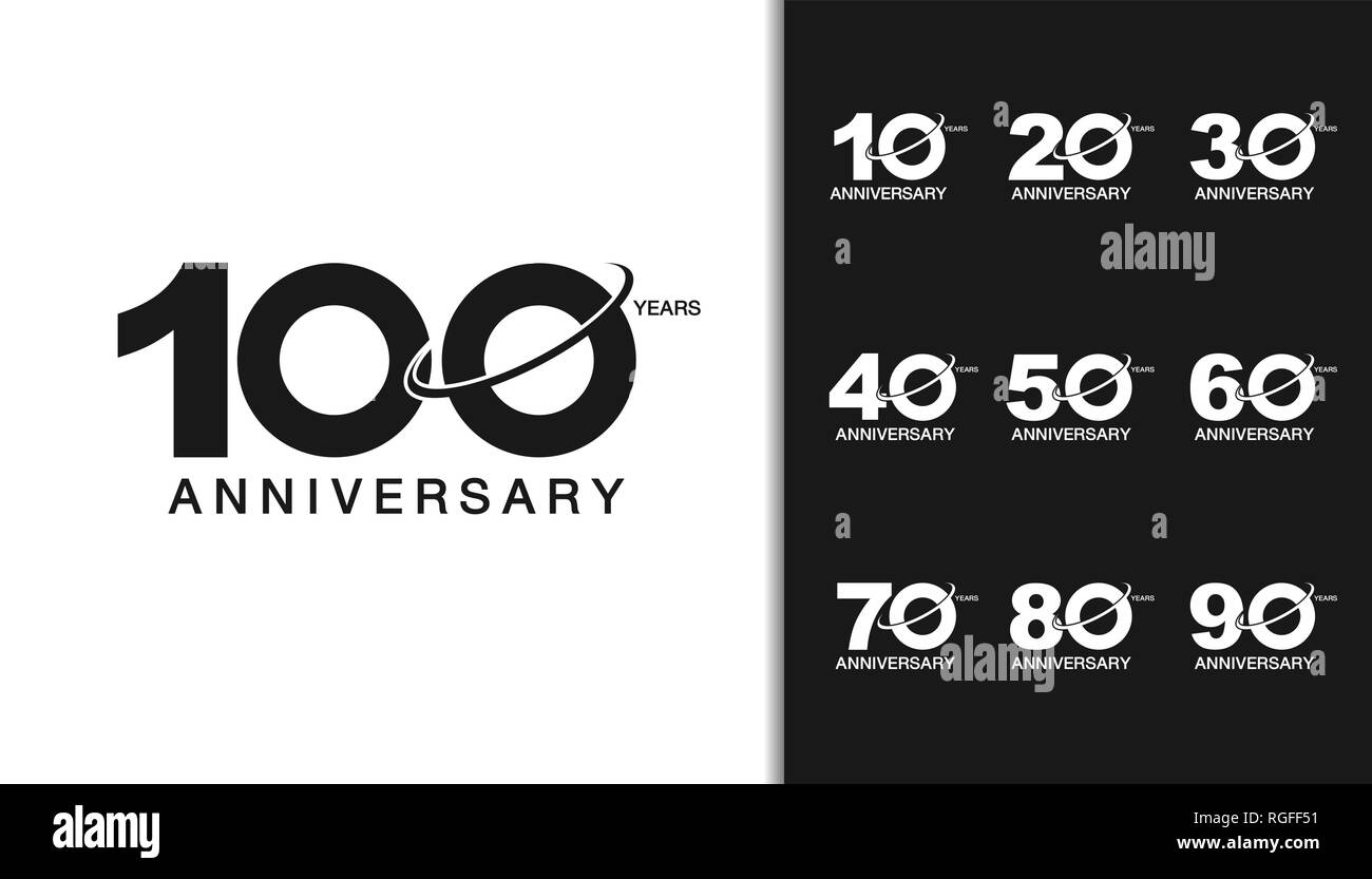 Set di anniversario logotipo. Moderna celebrazione dell anniversario con Saturno design. Per il profilo di azienda, opuscoli, depliant, rivista, brochure, poster, web Illustrazione Vettoriale