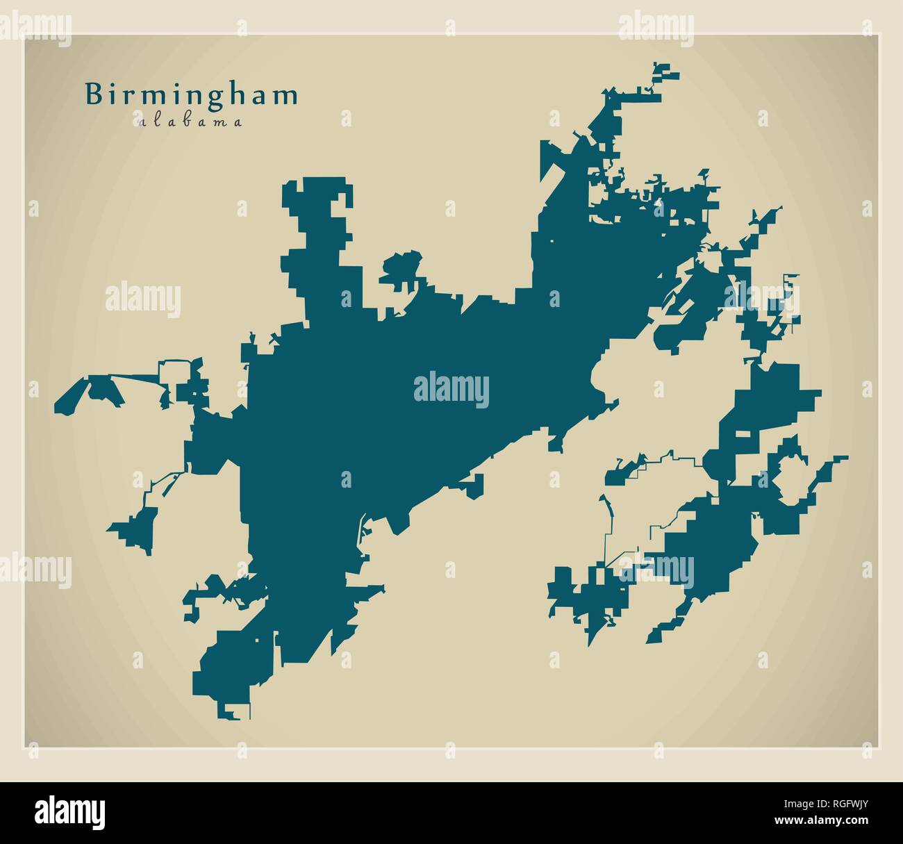 Città moderna mappa - Birmingham Alabama città degli STATI UNITI D'AMERICA Illustrazione Vettoriale