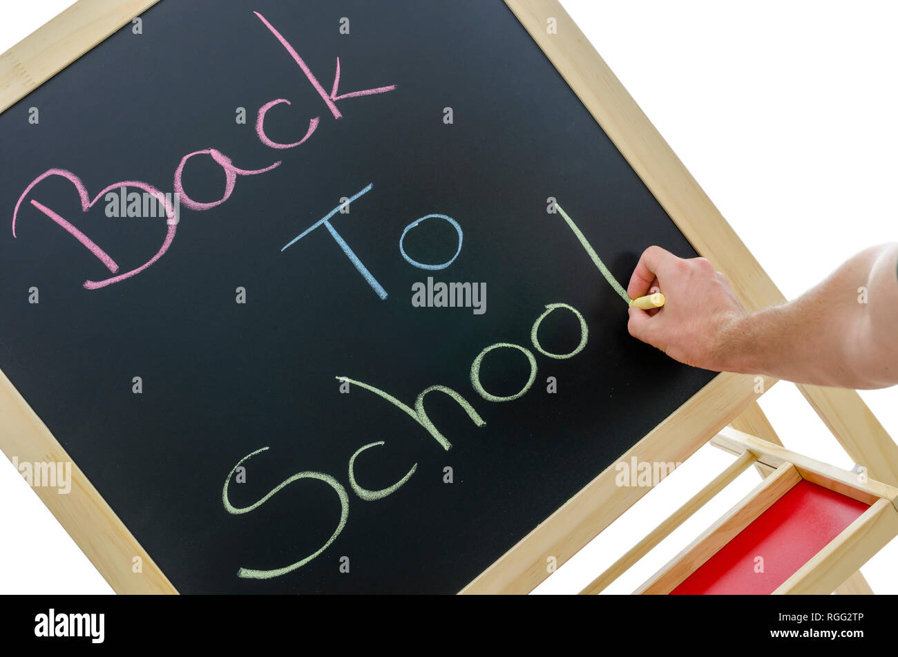 La scrittura si torna a scuola in vari colori sulla lavagna. Foto Stock