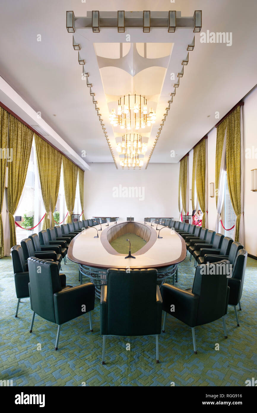 Dei ministri cabinet room presso l'indipendenza Palace aka Palazzo della Riunificazione (ex Palazzo Presidenziale) nella città di Ho Chi Minh, Vietnam Foto Stock