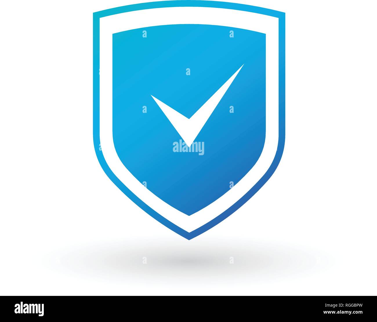 Protezione con una icona con il segno di spunta in stile bianco isolato su bianco . Illustrazione Vettoriale