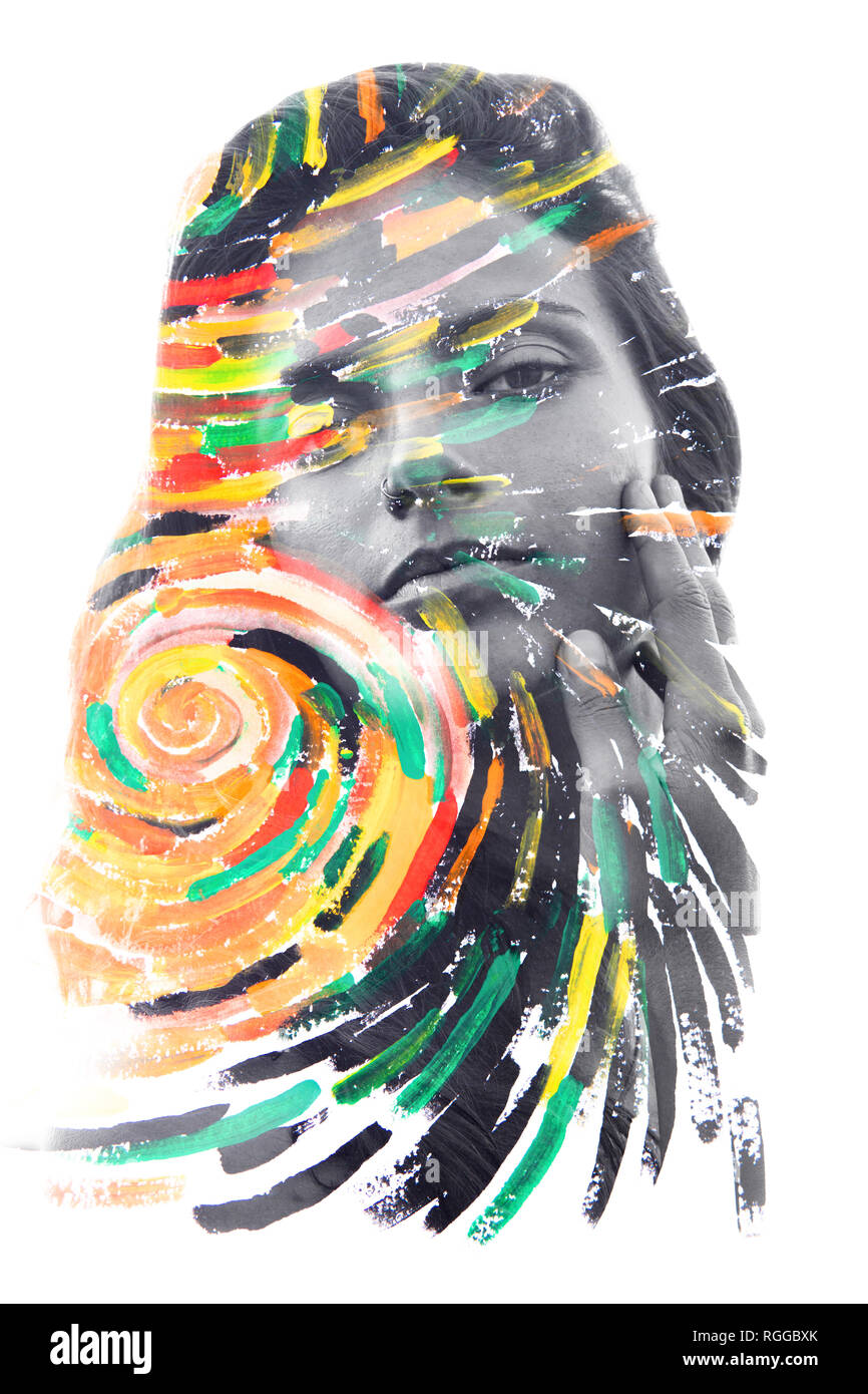 Paintography. Fotografia Portrait combinato con dipinto a mano opere d'arte. Foto Stock