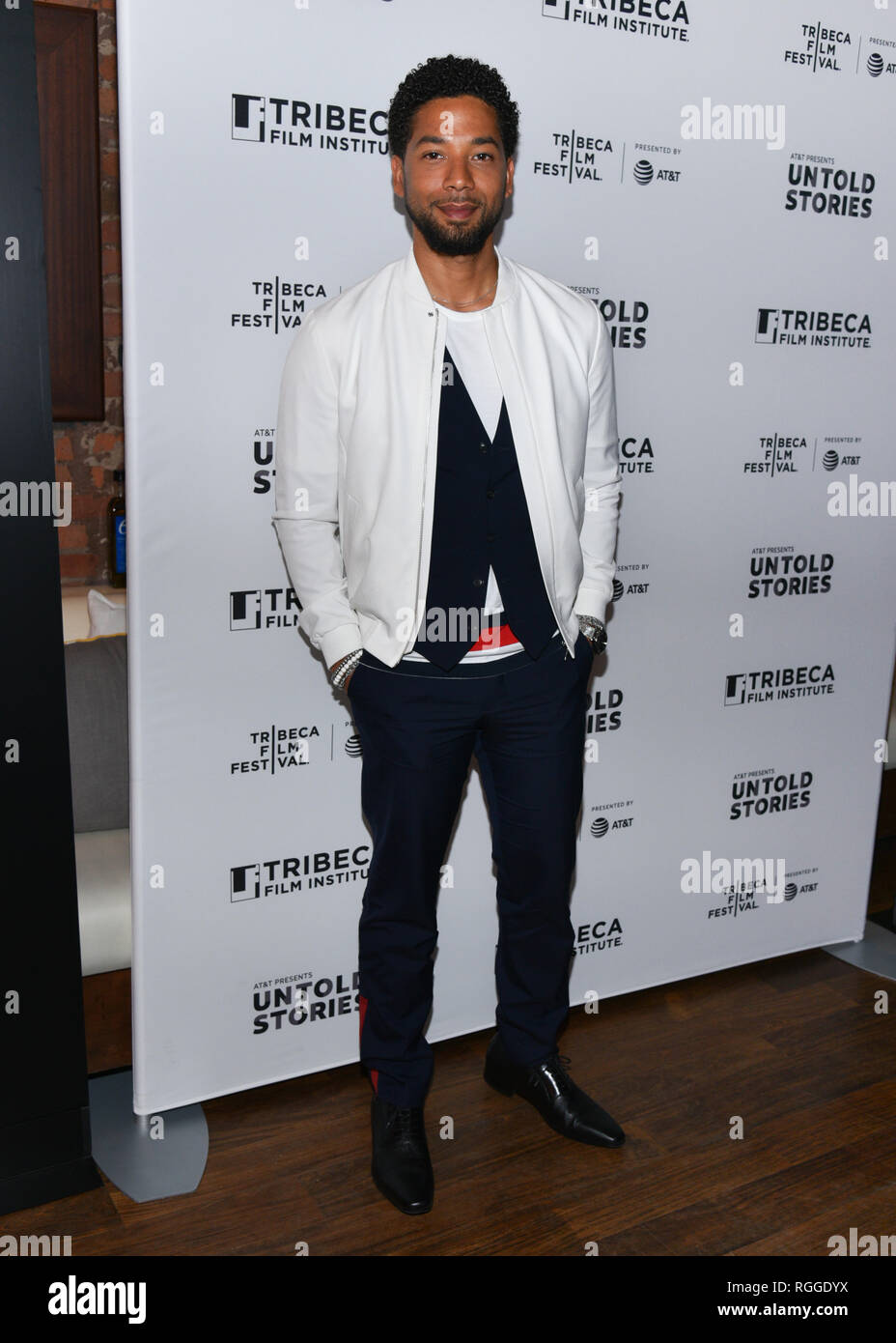 Jussie Smollett-AT&T & Tribeca per ospitare un pranzo per storie insolite Programma, New York- 18 Apr 2017 Foto Stock