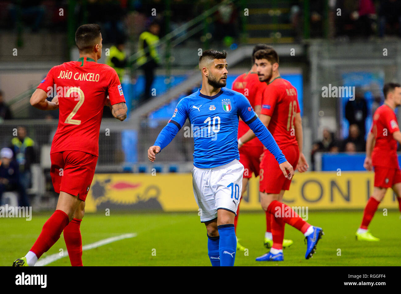 Milano - Nov 17, 2018: Lorenzo Insigne 10 in azione. Italia - Portogallo. UEFA lega delle nazioni. Giuseppe Meazza. Foto Stock