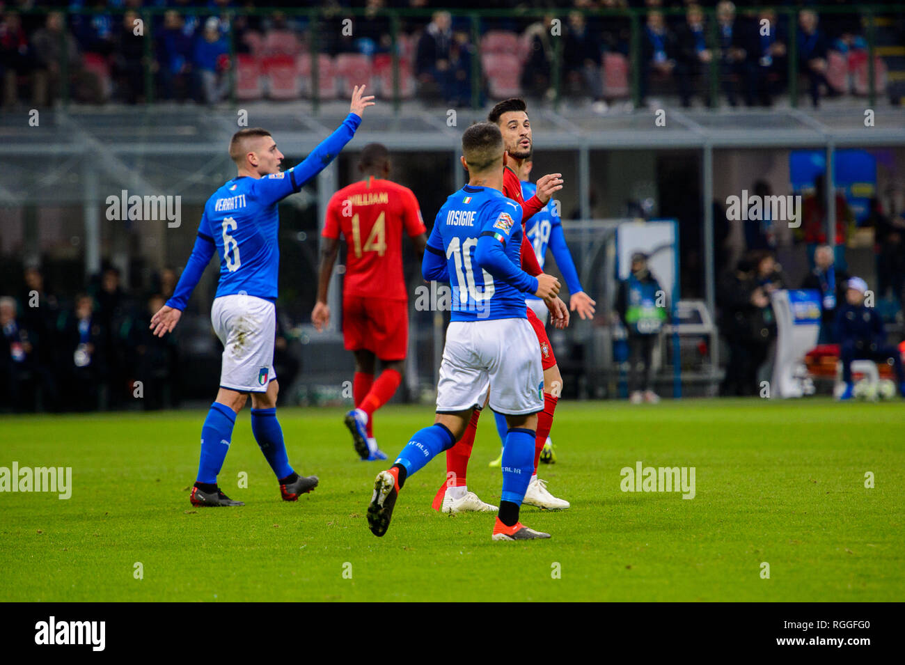 Milano - Nov 17, 2018: Lorenzo Insigne 10 in azione. Italia - Portogallo. UEFA lega delle nazioni. Giuseppe Meazza. Foto Stock