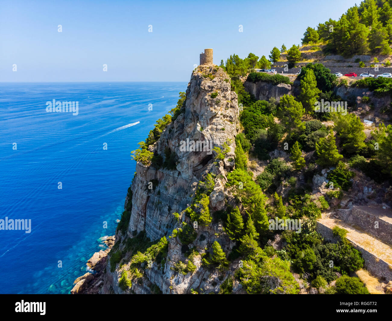Spagna, Baleares, Mallorca, Regione di Andratx, West Coast, Serra de Tramuntana, Torre del Verger Foto Stock