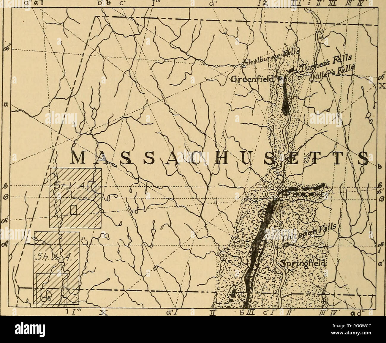 . Bollettino della Geological Society of America. La geologia. 498 W. H. HOBBS-LINEAMENTI DI ATLANTIC BOBBER regione Eastern New York, piuttosto chiaramente indicata da i confini delle zone di Newark e del nucleo Kent-Cornwall di gneiss, che si trova tra di loro. Questa linea porta circa trenta gradi a est del meridiano e forme del nord- confine occidentale della nuova area York-Virginia di Newark per una distanza di circa trenta miglia, dove è riconosciuto da Darton* come un limite di guasto. Parimenti essa forma una parte del confine del Connecticut valley Newark, e circa a metà strada tra queste aree si segue il g Foto Stock