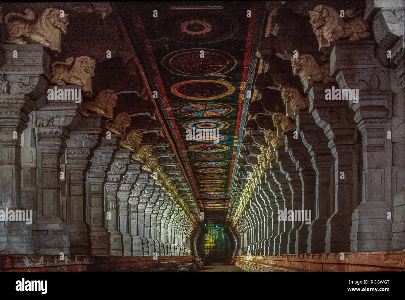 23-Gen-2017-corridoi di Ramanathaswamy temple, Rameswaram Tamil Nadu, India Foto Stock