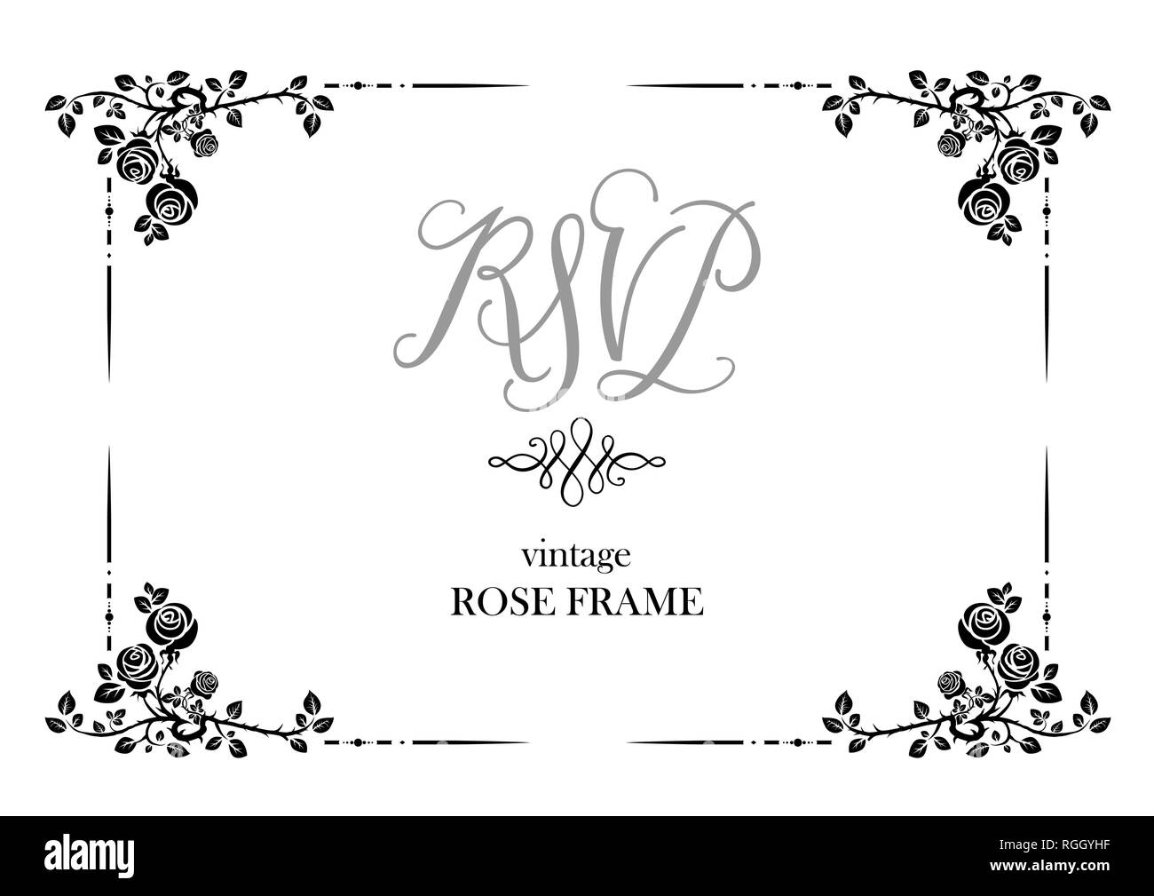 Nero elegante cornice di rose per le feste di nozze di design, anniversario festa di compleanno. Per l'invito, biglietto, foglio, banner, poster e il tatuaggio. Fai Illustrazione Vettoriale