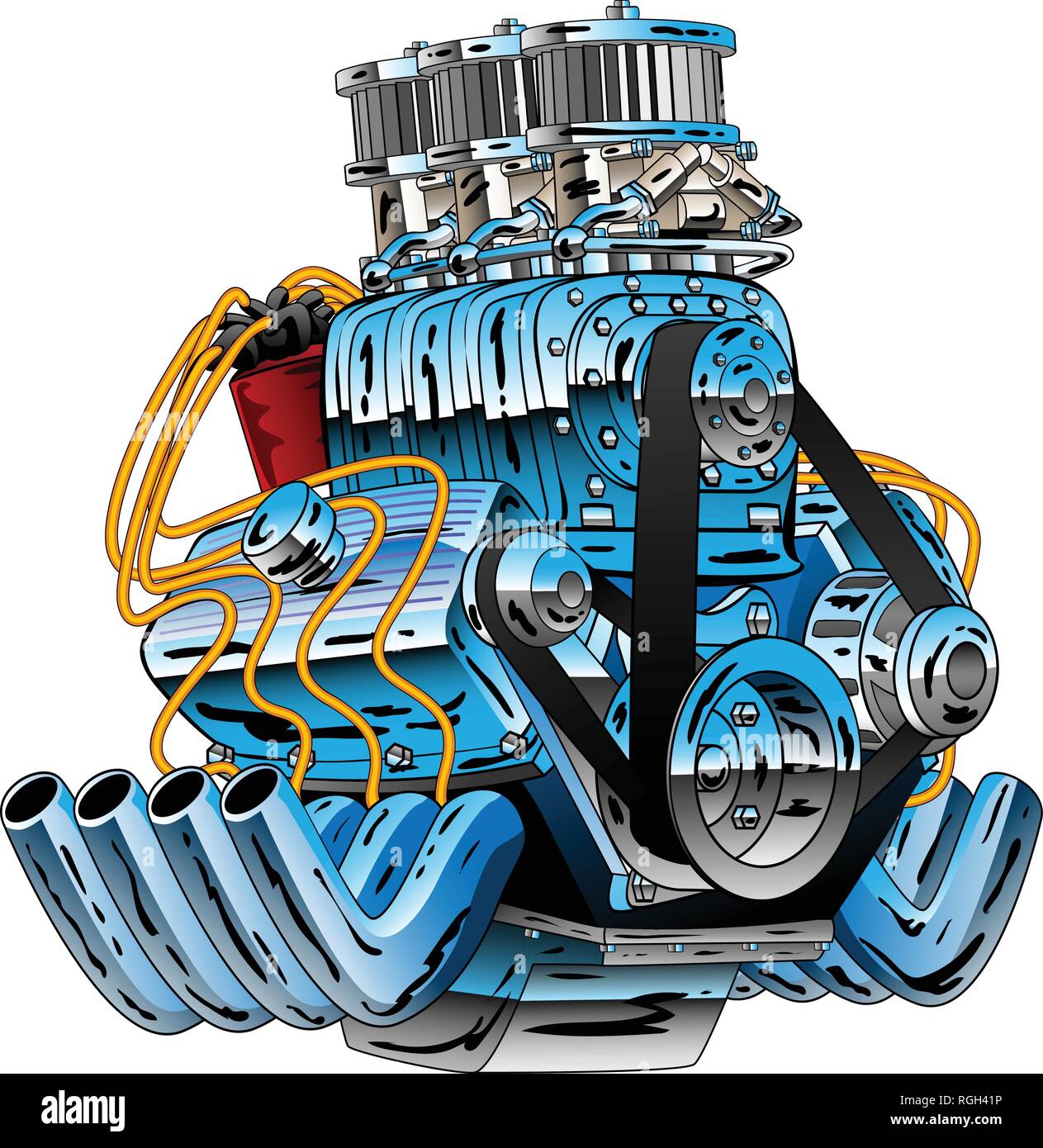 Hot Rod Race Car Dragster motore Cartoon illustrazione vettoriale Illustrazione Vettoriale