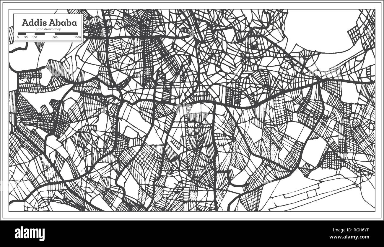 Addis Abeba Etiopia Mappa della città in stile retrò. Mappa di contorno. Illustrazione Vettoriale. Illustrazione Vettoriale