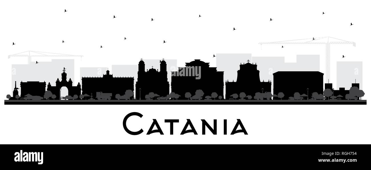 Catania Italia skyline della città silhouette nera con edifici isolati su bianco. Illustrazione Vettoriale. Il concetto di turismo con architettura storica. Catania Illustrazione Vettoriale