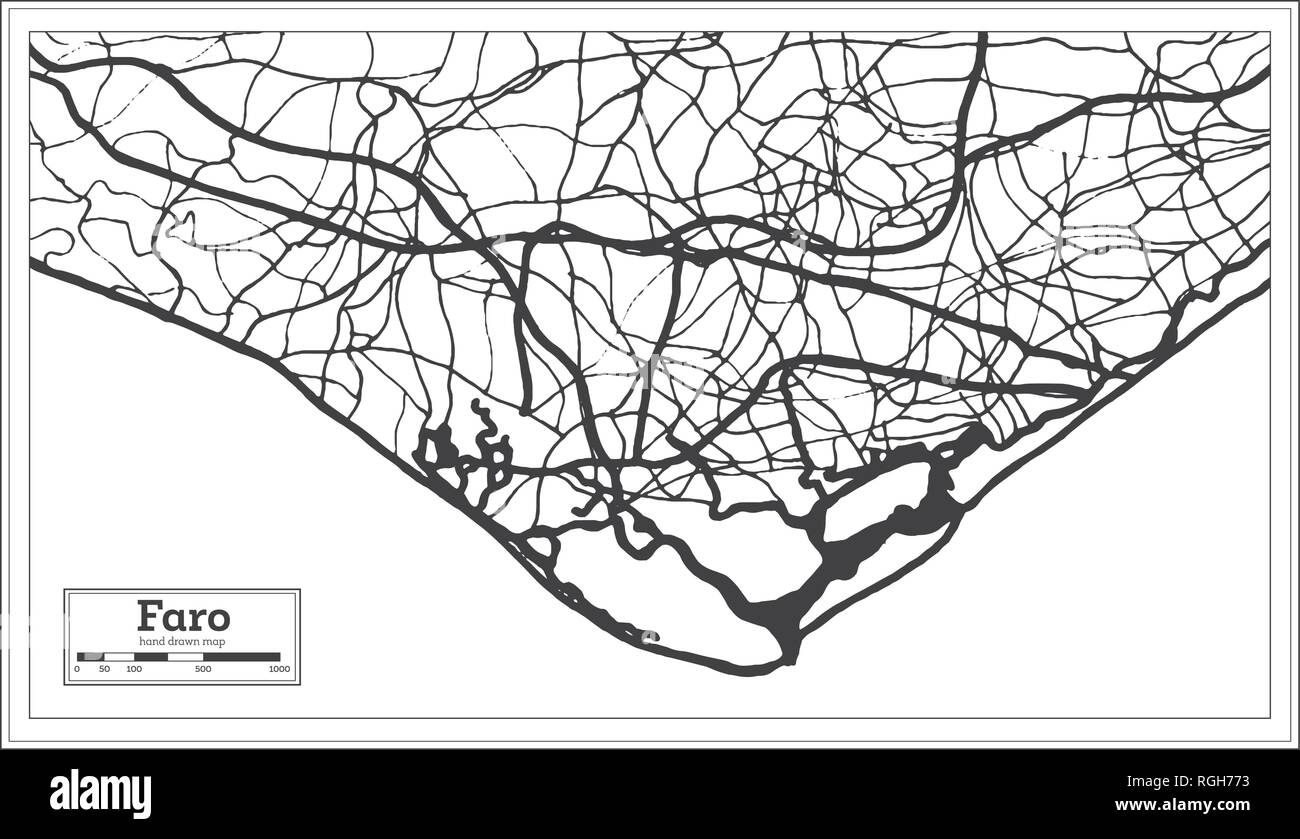 Faro portogallo Mappa della città in stile retrò. Mappa di contorno. Illustrazione Vettoriale. Illustrazione Vettoriale