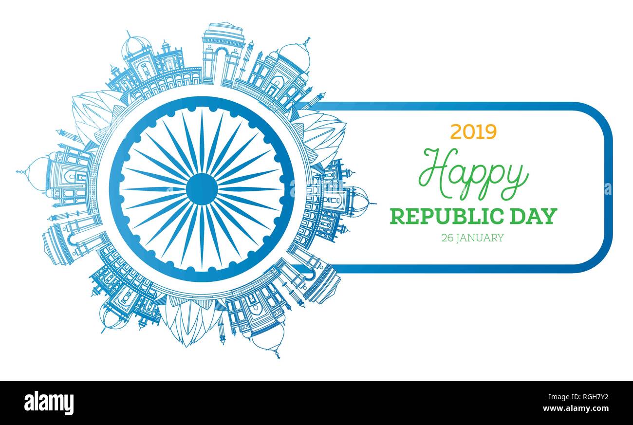Il giorno della Repubblica dell' India . Illustrazione Vettoriale. 26 gennaio. Celebri punti di riferimento indiano. Illustrazione Vettoriale