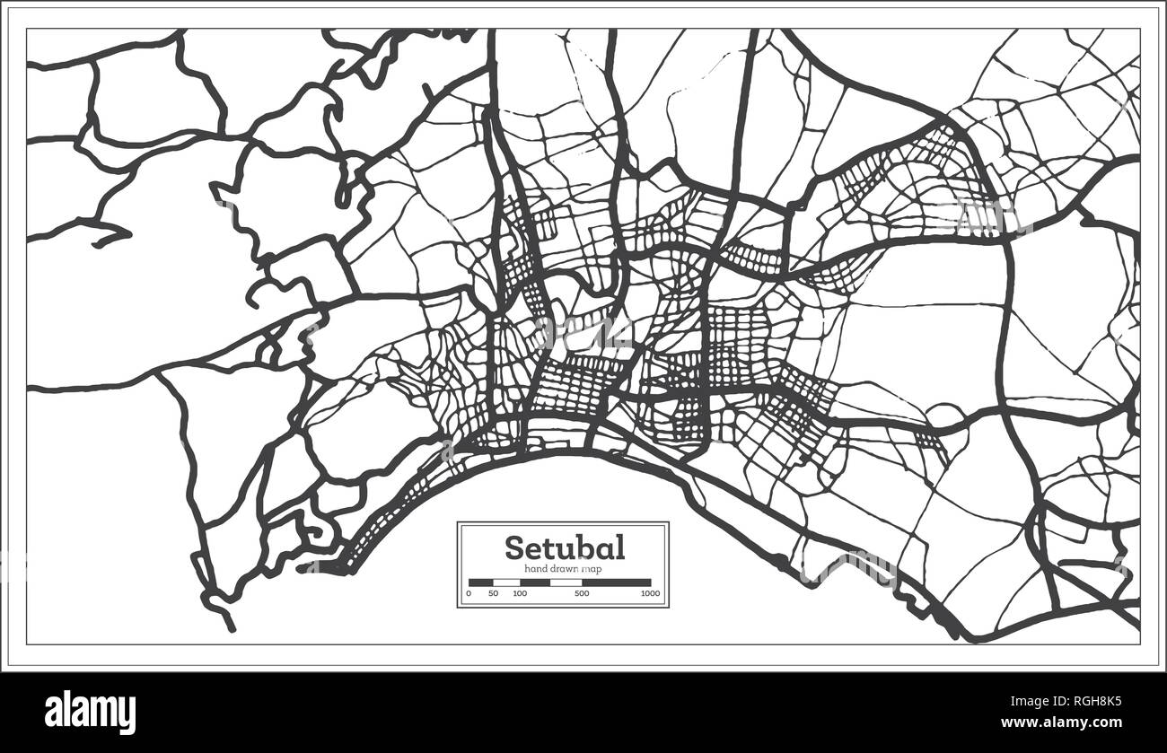 Setubal in Portogallo Mappa della città in stile retrò. Mappa di contorno. Illustrazione Vettoriale. Illustrazione Vettoriale