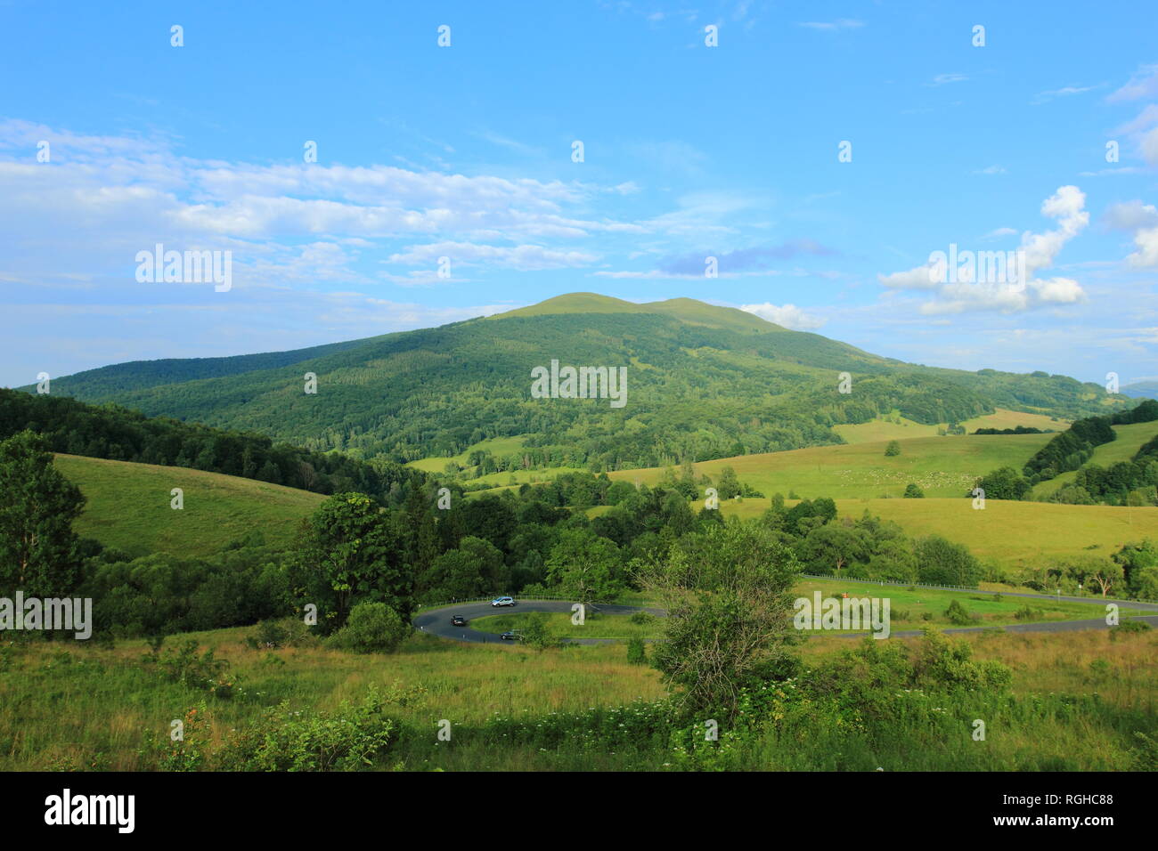 Vista su Polonina Carynska nei monti Bieszczady, Polonia Foto Stock