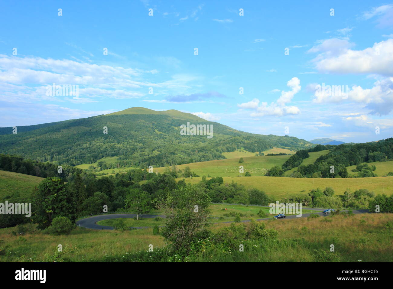 Vista su Polonina Carynska nei monti Bieszczady, Polonia Foto Stock