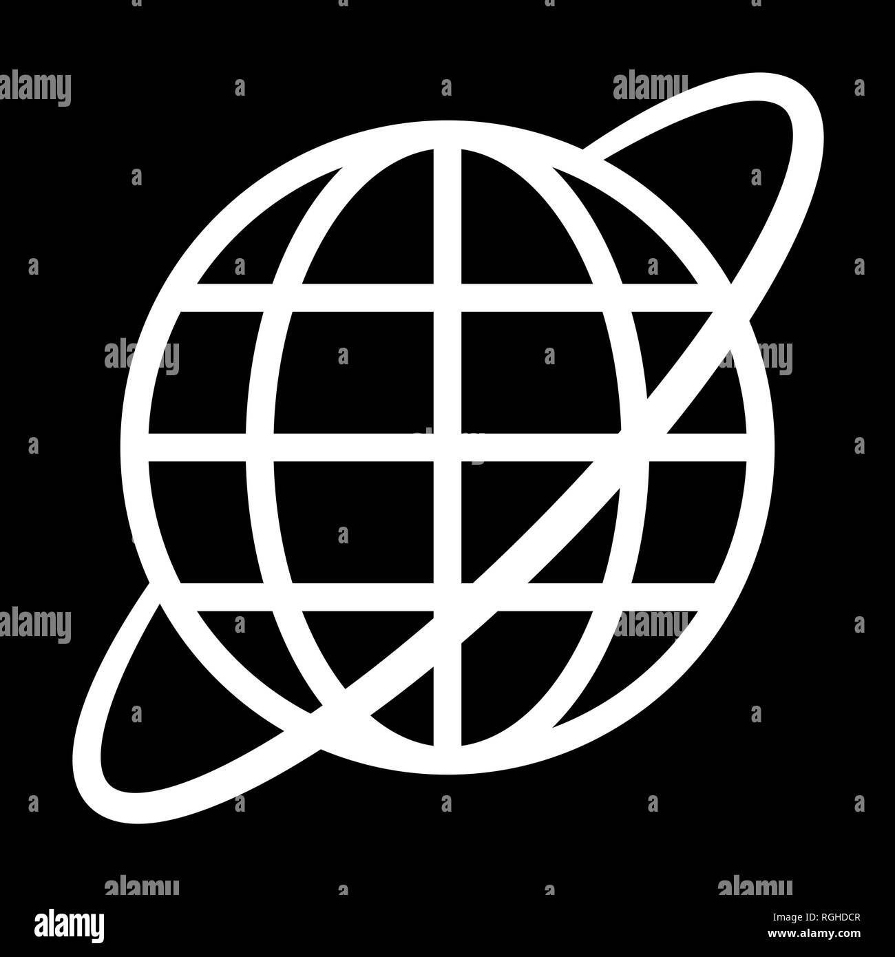 Globo icona simbolo con orbita - bianco semplice, isolato - illustrazione vettoriale Illustrazione Vettoriale