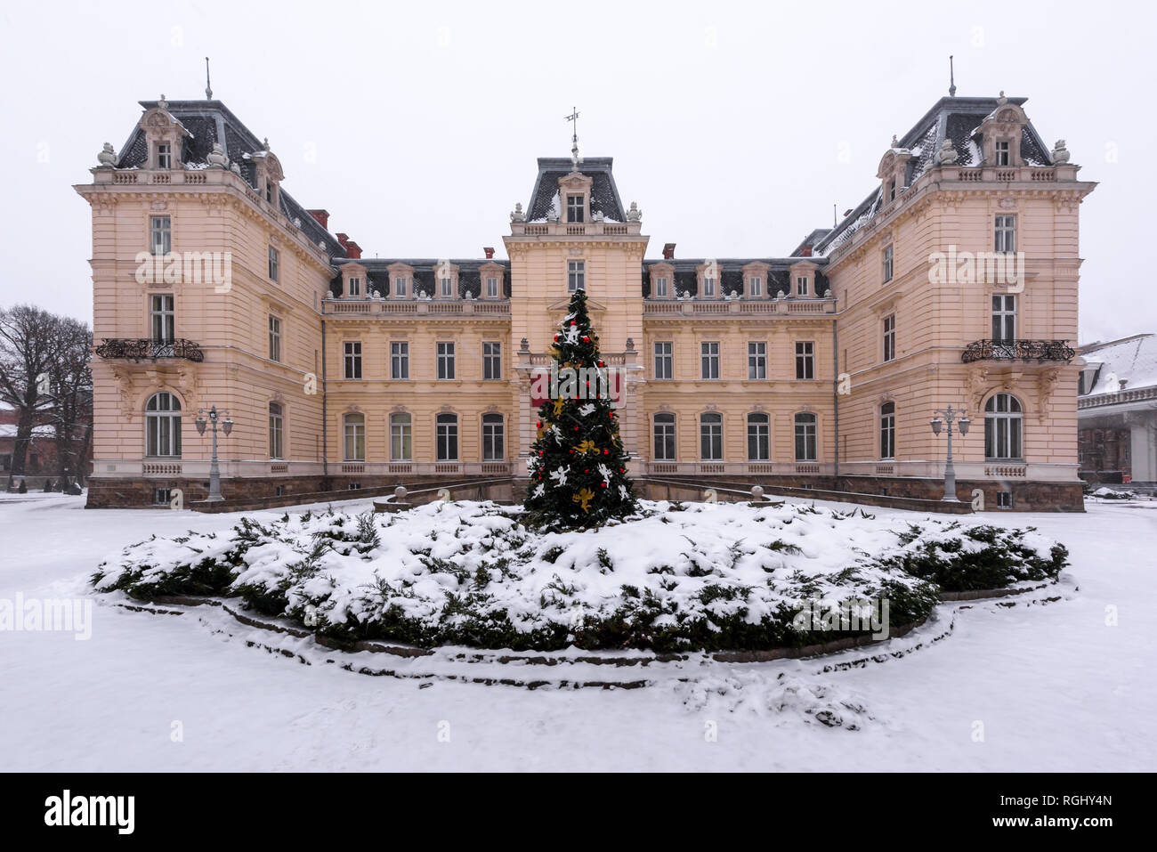 Lviv, Ucraina - 5 Gennaio 2019: Potocki palace a Lviv in inverno Foto Stock