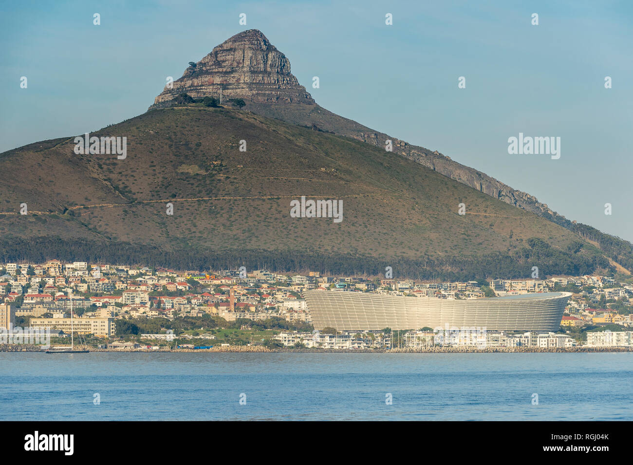 Sud Africa, Cape Town, vista città con testa di leone Foto Stock