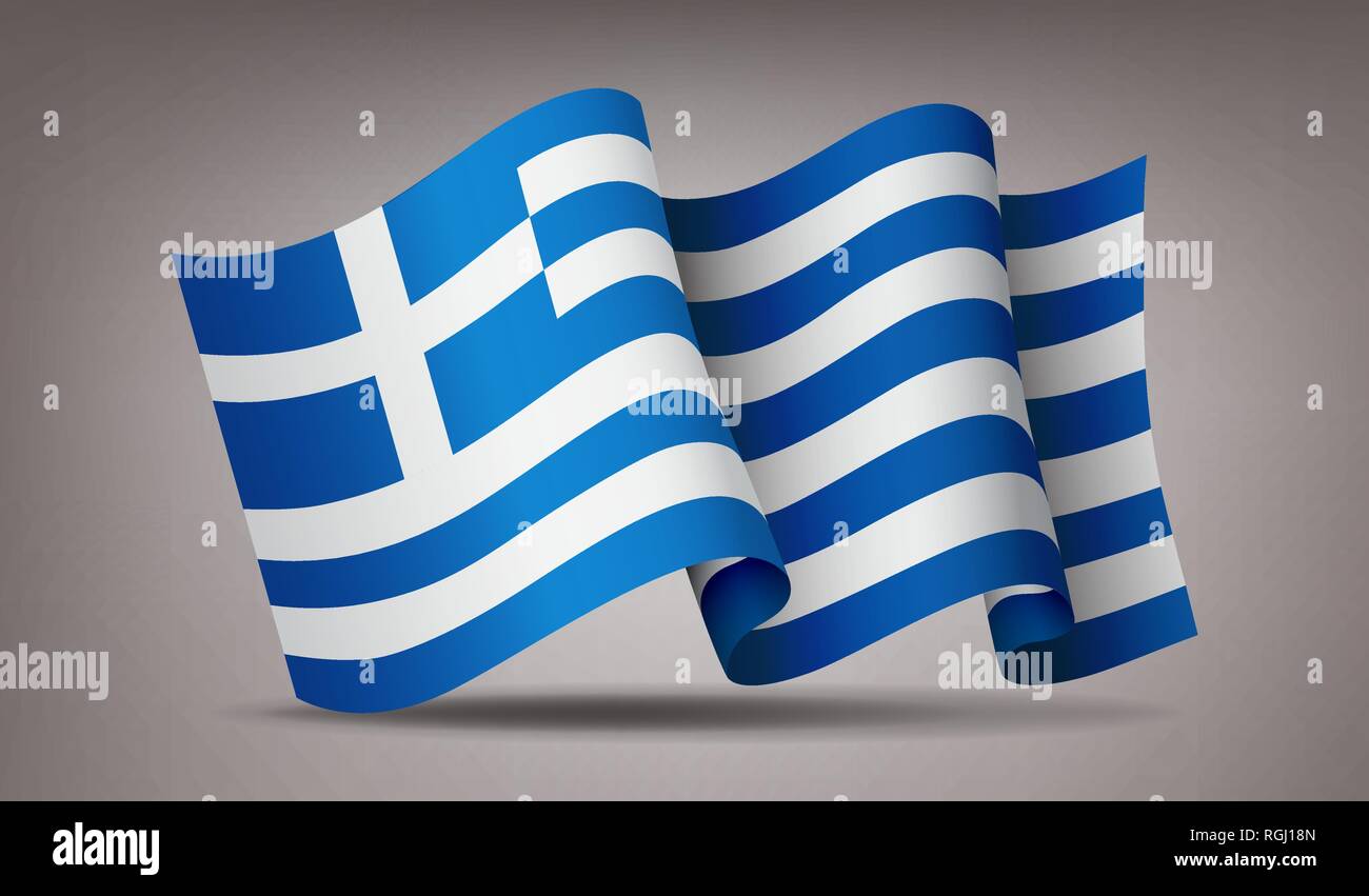 La Grecia sventola bandiera icona isolato, simbolo ufficiale del paese, strisce blu e bianche, illustrazione vettoriale. Illustrazione Vettoriale