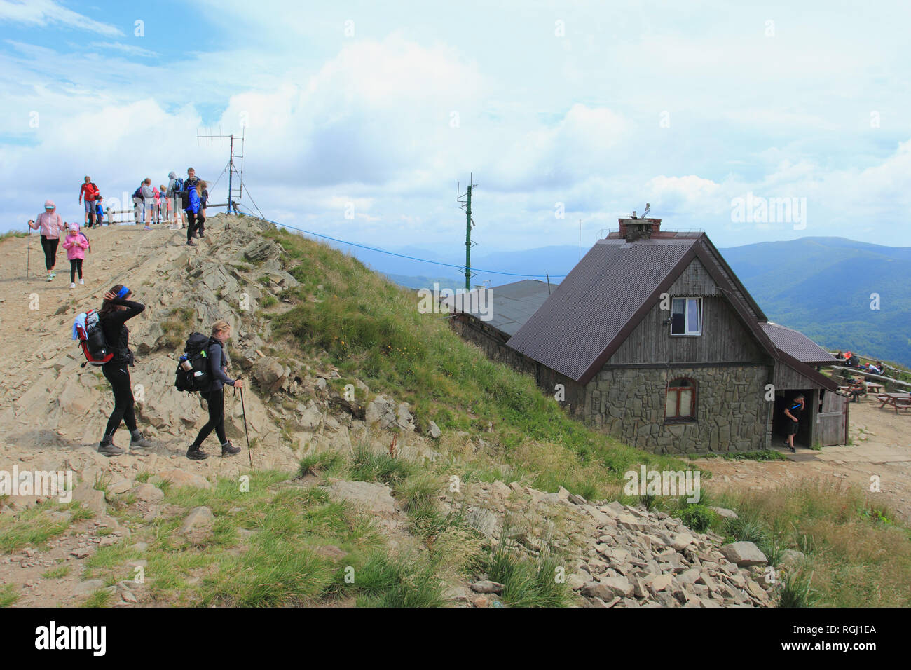 Rifugio di montagna denominata 'Chatka Puchatka' (Puchatka Hut) su Polonina Wetlinska, monti Bieszczady, Polonia Foto Stock