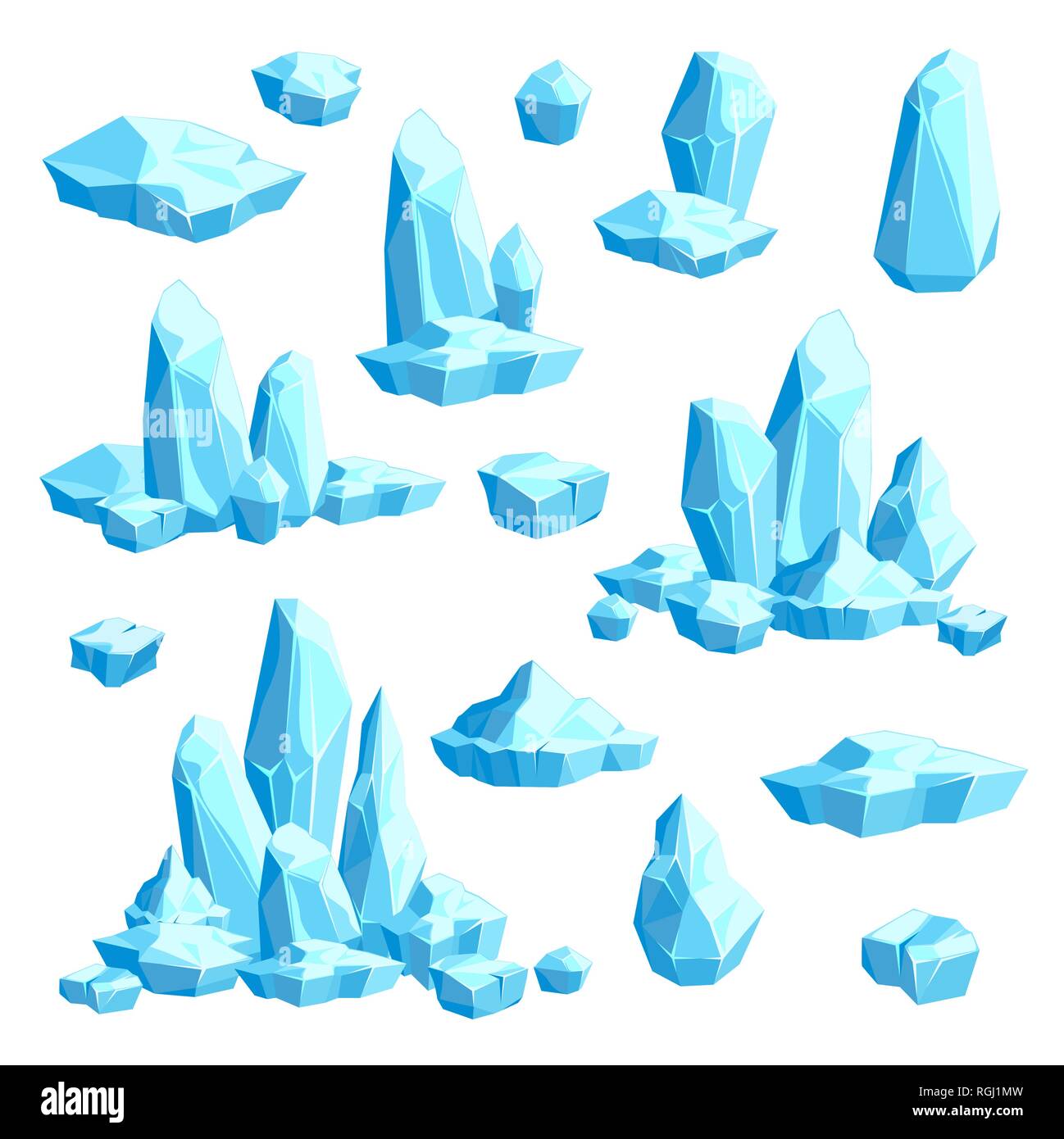 Set di pezzi e cristalli di ghiaccio, iceberg per il design e il decor Illustrazione Vettoriale