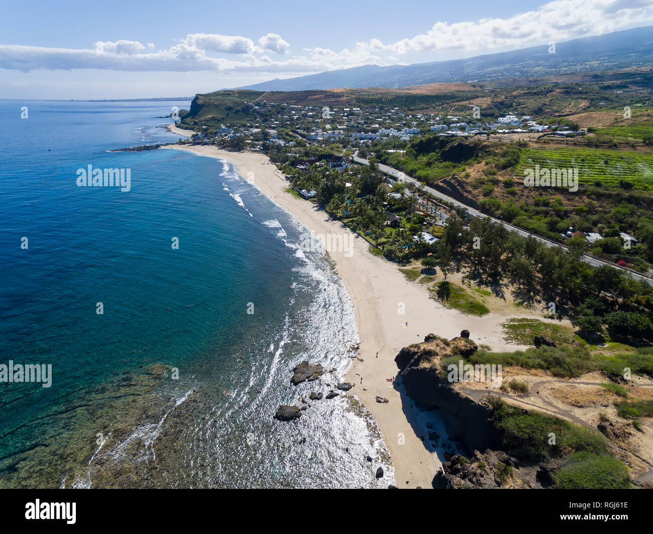 Reunion, West Coast, Grand Fond, Spiaggia Plage de Boucan non possono, vista aerea Foto Stock