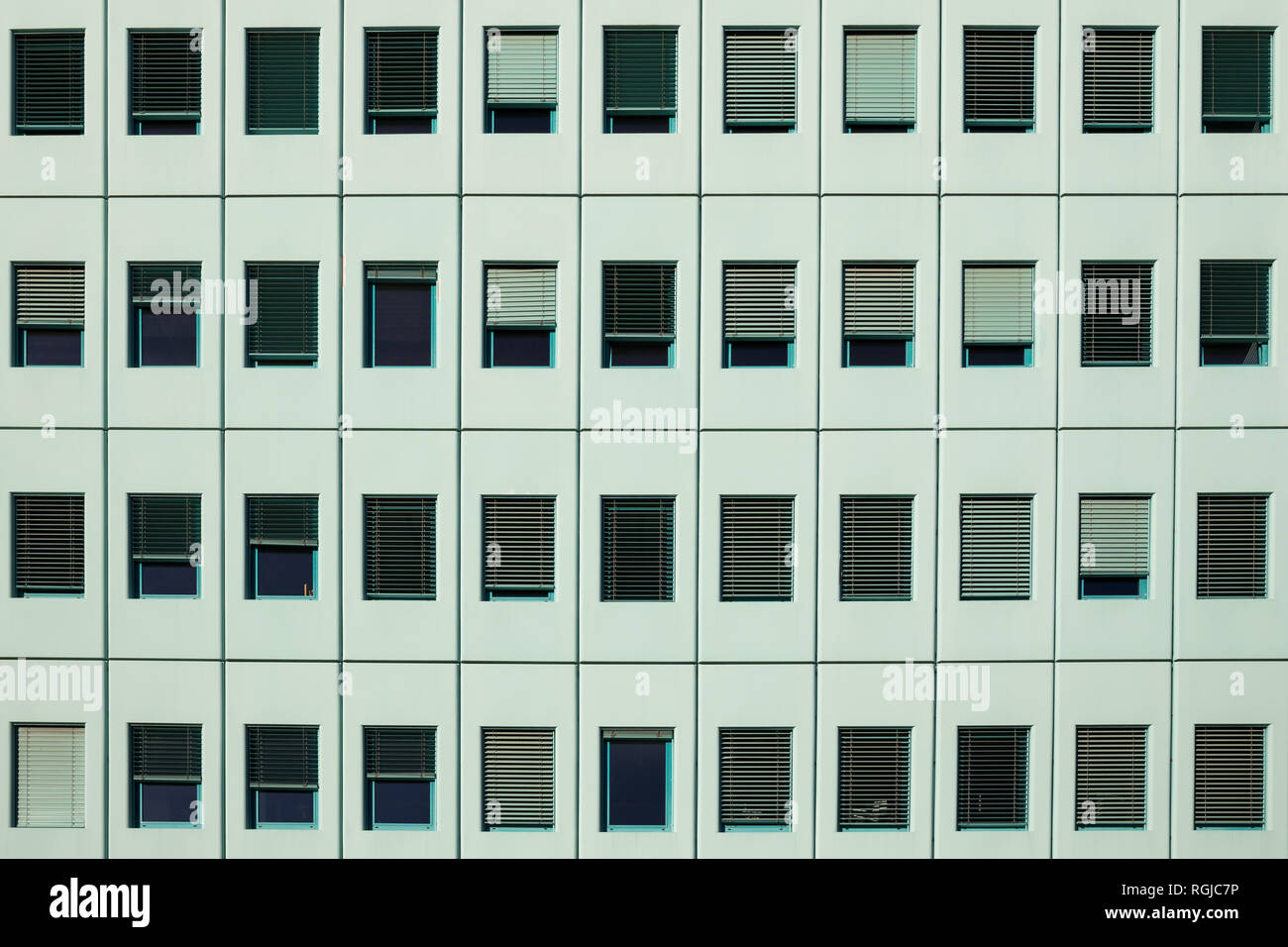 File di windows, facciata di un edificio per uffici Foto Stock