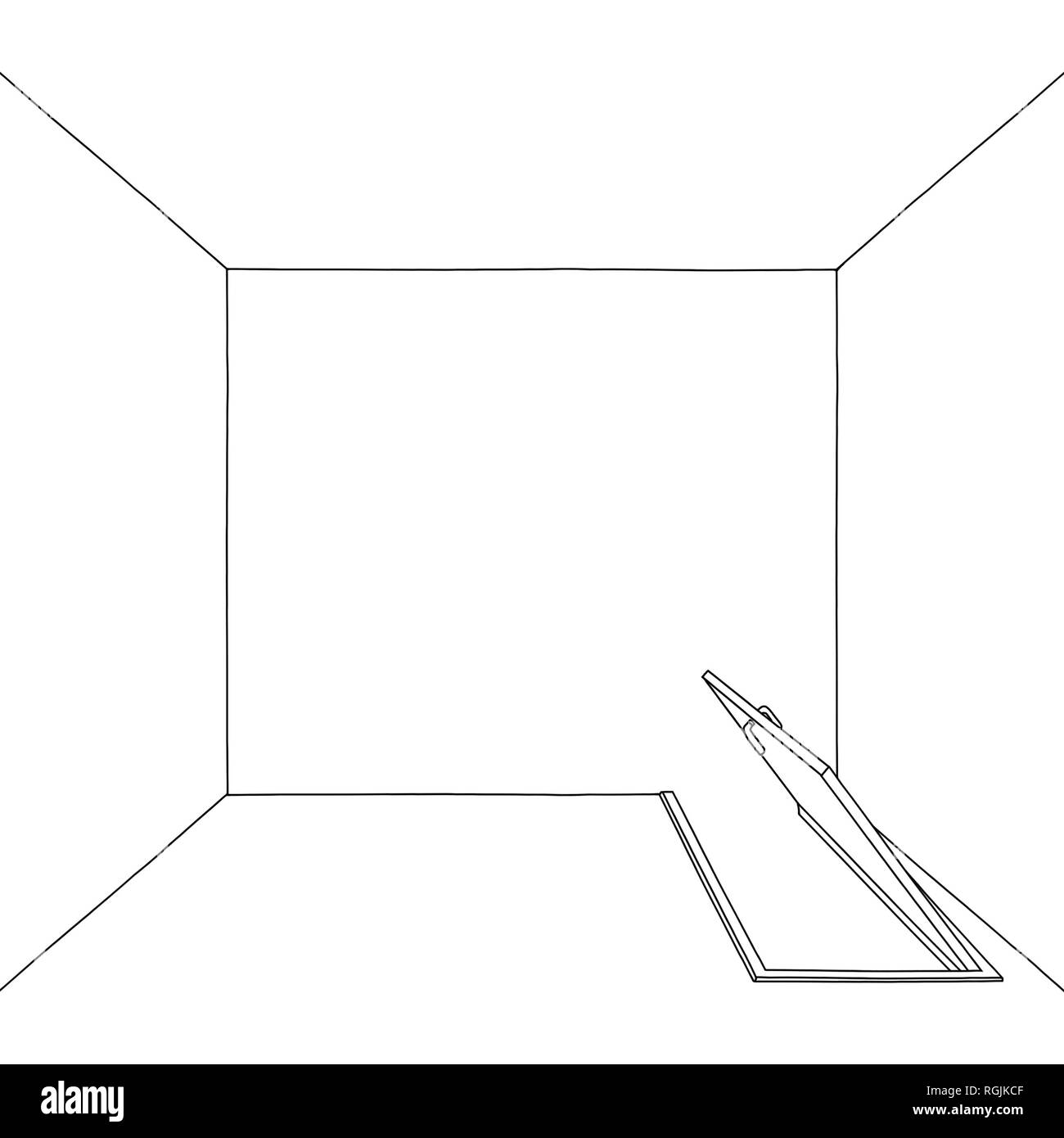 Illustrazione disegno della stanza vuota con lo sportello aperto Foto Stock