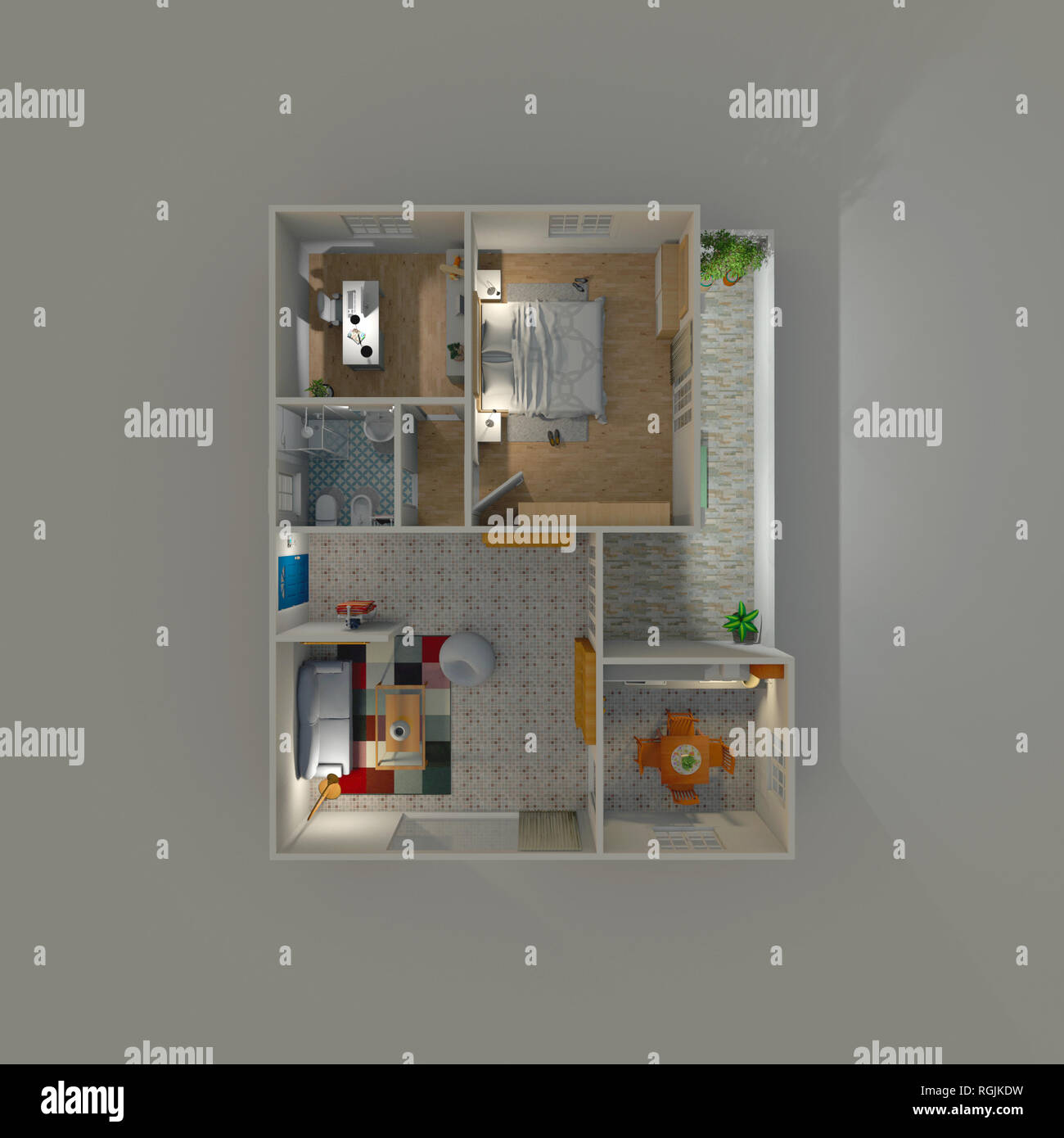 3D Interni rendering illustrazione di arredato appartamento home Foto Stock